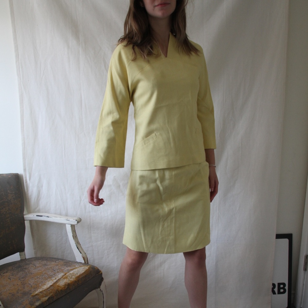 Vintage 2 pc Yellow Skirt and Top Set - Small